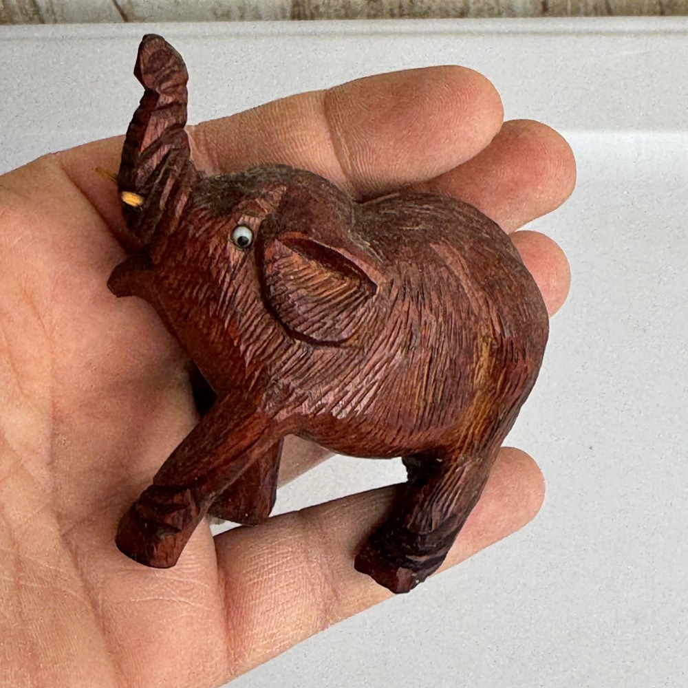 Wooden Elephant Figurine Trunk Up Lucky Charm Decor